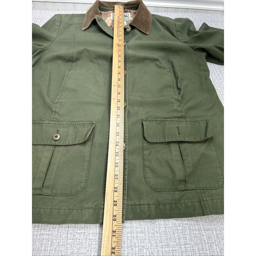LL Bean Jacket Barn Chore Field Coat Corduroy Trim Flannel Lined Green Women M - Picture 10 of 11